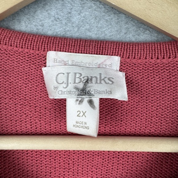 Vintage CJ Banks Sweater Womens 2X Pink Floral Embroidered Cardigan Y2K Granny - Picture 3 of 11